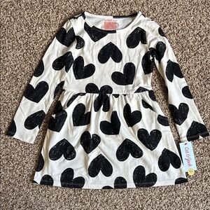 Cat & Jack Black Heart Print Pocket Long Sleeve Dress Girls Size XS 4/5